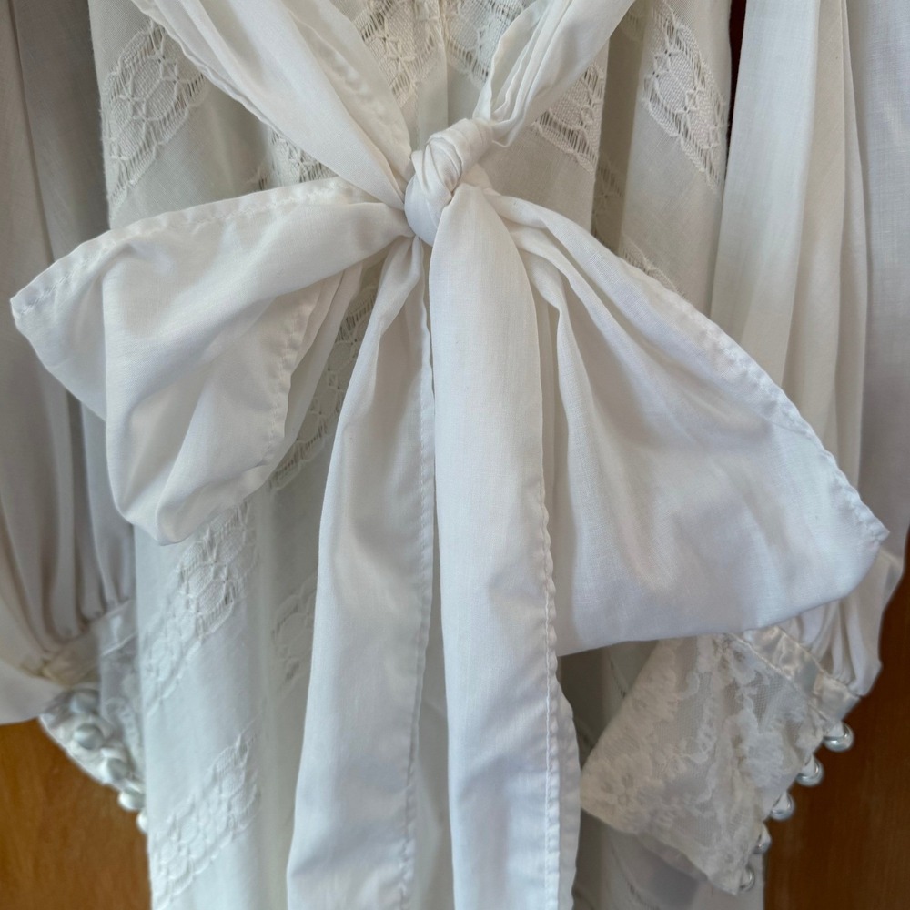 Vintage 70s Jody of California White Prairie Maxi Dress Lace Bishop Sleeve Small - Picture 13 of 16